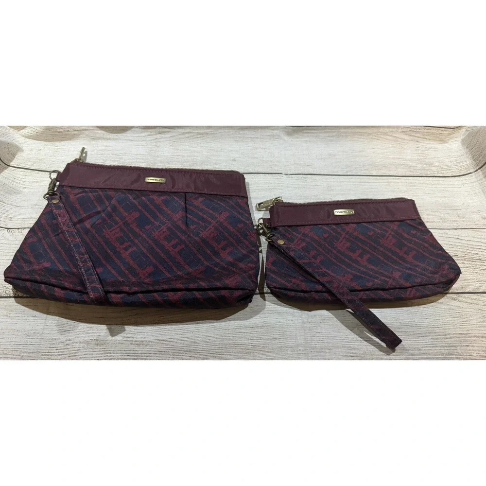 Travelon RFID Set of 2 Make Up Bags Travel Pouch Blue Burgundy Red EXCELLENT B7